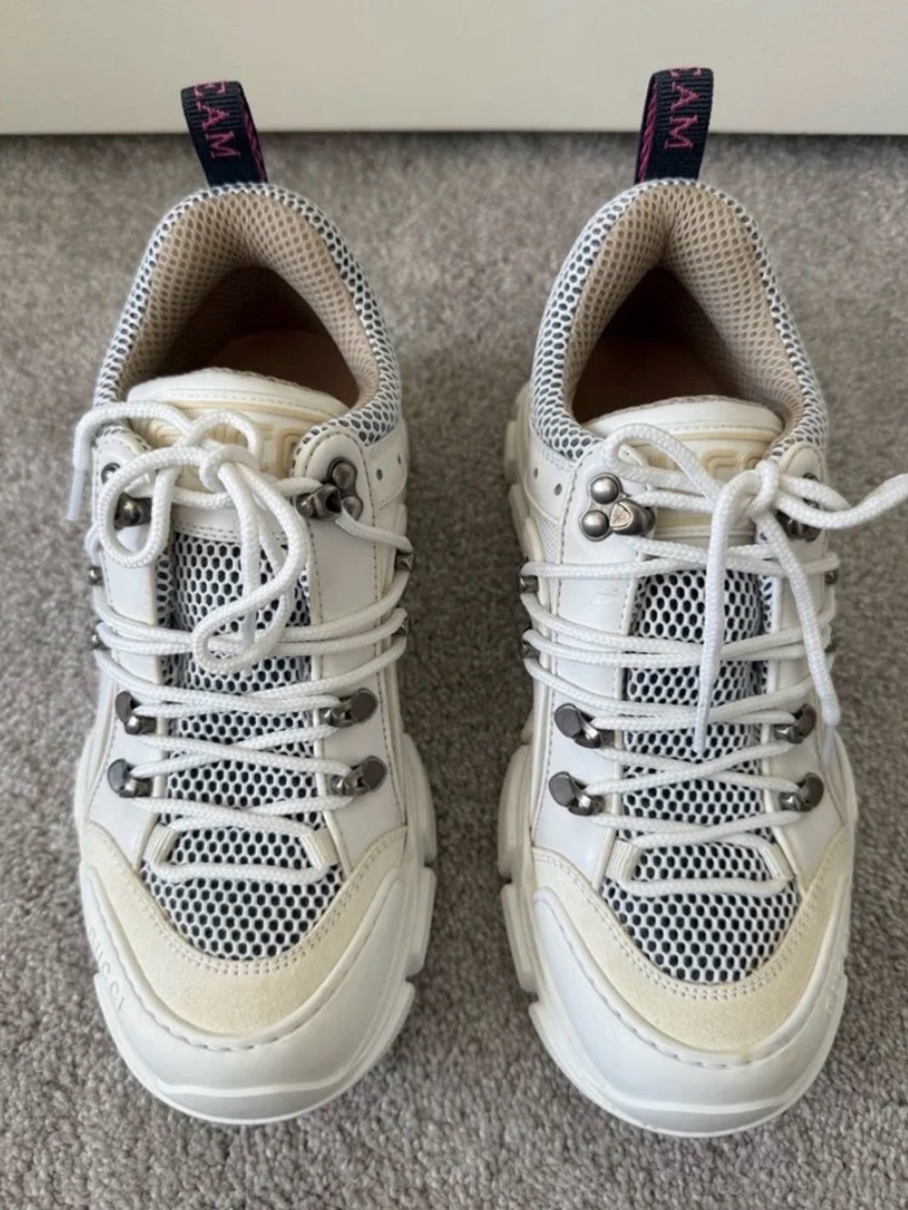 Gucci Flashtrek White and Beige Chunky Logo Mesh Sneaker